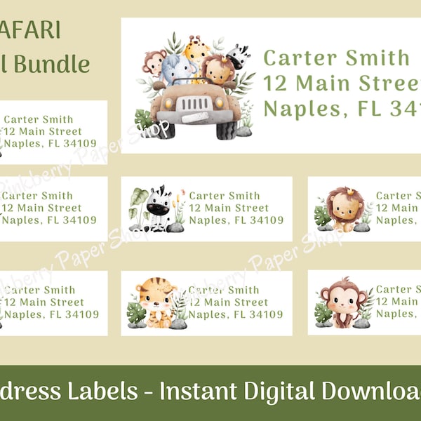 Baby Safari Return Address Labels | Safari Baby Shower Labels & Stickers | DIY Printable | Safari Gift Tags | Instant Digital Download