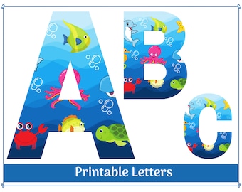 cute sea life animal alphabet clip art letters a z printable etsy