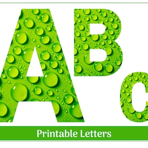 Clipart alphabet de gouttes d'eau, lettres de A à Z, chiffres de 0 à 9 | Lettrage imprimable pour bannière et tableau d'affichage | Lettres de scrapbooking