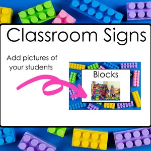 Preschool Classroom Center Signs | 24 Printable & Resizable Signs + Blank DIY Template | Toy Building Bricks