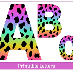 Rainbow Leopard Alphabet Letters A-Z, Numbers 0-9 | Banner, Bulletin Board, Scrapbook, Sublimation Letters & Numbers