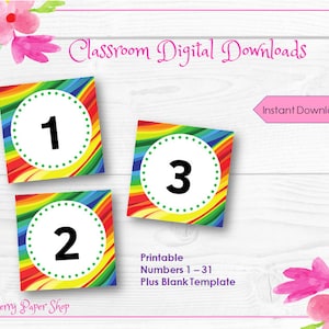 Rainbow Numbers | Classroom Calendar Numbers | Number Labels | 4" x 4"