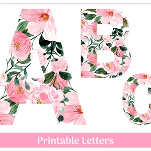 Letras del alfabeto floral rosa de la A a la Z, Números 0 a 9, Letras y números de imágenes prediseñadas imprimibles, Tablón de anuncios, Pancarta, Álbum de recortes, Sublimación