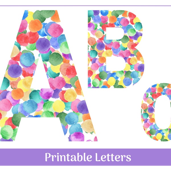 Painted Dots Alphabet Letters A-Z, Numbers 0-9 | Banner, Bulletin Board, Scrapbook, Sublimation Letters & Numbers