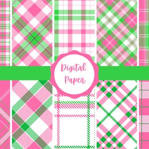 Preppy Pink & Grün Kariertes Druckbares Papier | Druckbare Grafik Clip Art Designs | Digitales Papier | Sofort Download