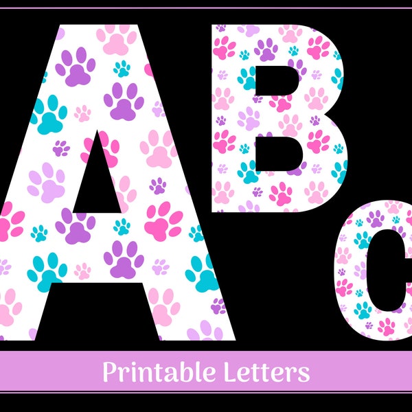 Pink and Purple Paw Print Alphabet Letters and Numbers Clip Art | Banner, Bulletin Board, Scrapbook, Sublimation Letters/Numbers