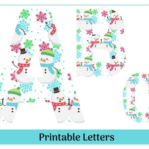 Clip art alphabet bonhommes de neige, lettres de A à Z | Chiffres 0-9