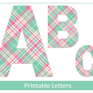 Pink and Green Spring Plaid Alphabet Clip Art Letters A-Z | Printable & Resizable | Banner - Bulletin - Scrapbooking – Sublimation Letters