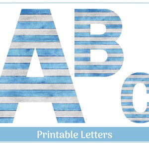 Clipart alphabet et chiffres en bois bleu nautique | Majuscules de A à Z, chiffres de 0 à 9 | Banderole, Tableau d'affichage, Album de coupures, Sublimation de lettres, Chiffres