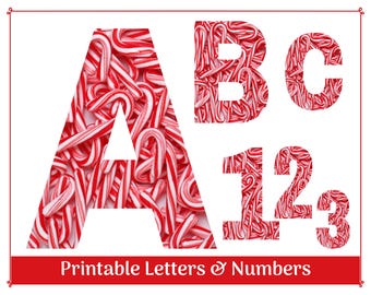 Candy Cane alfabet letter en cijfer illustraties | DIY-banner | Afdrukbare bulletinboardset