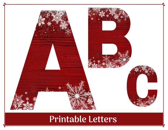 holiday red wood snowflake alphabet letter clip art etsy