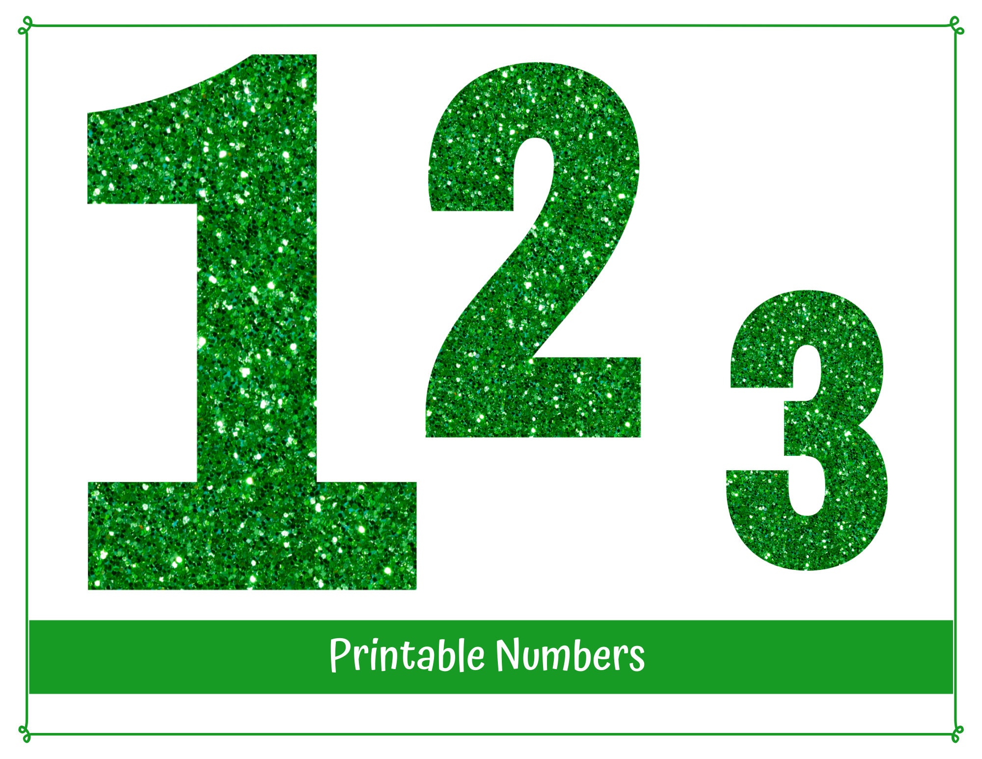 green glitter numbers printable and resizable digital file etsy
