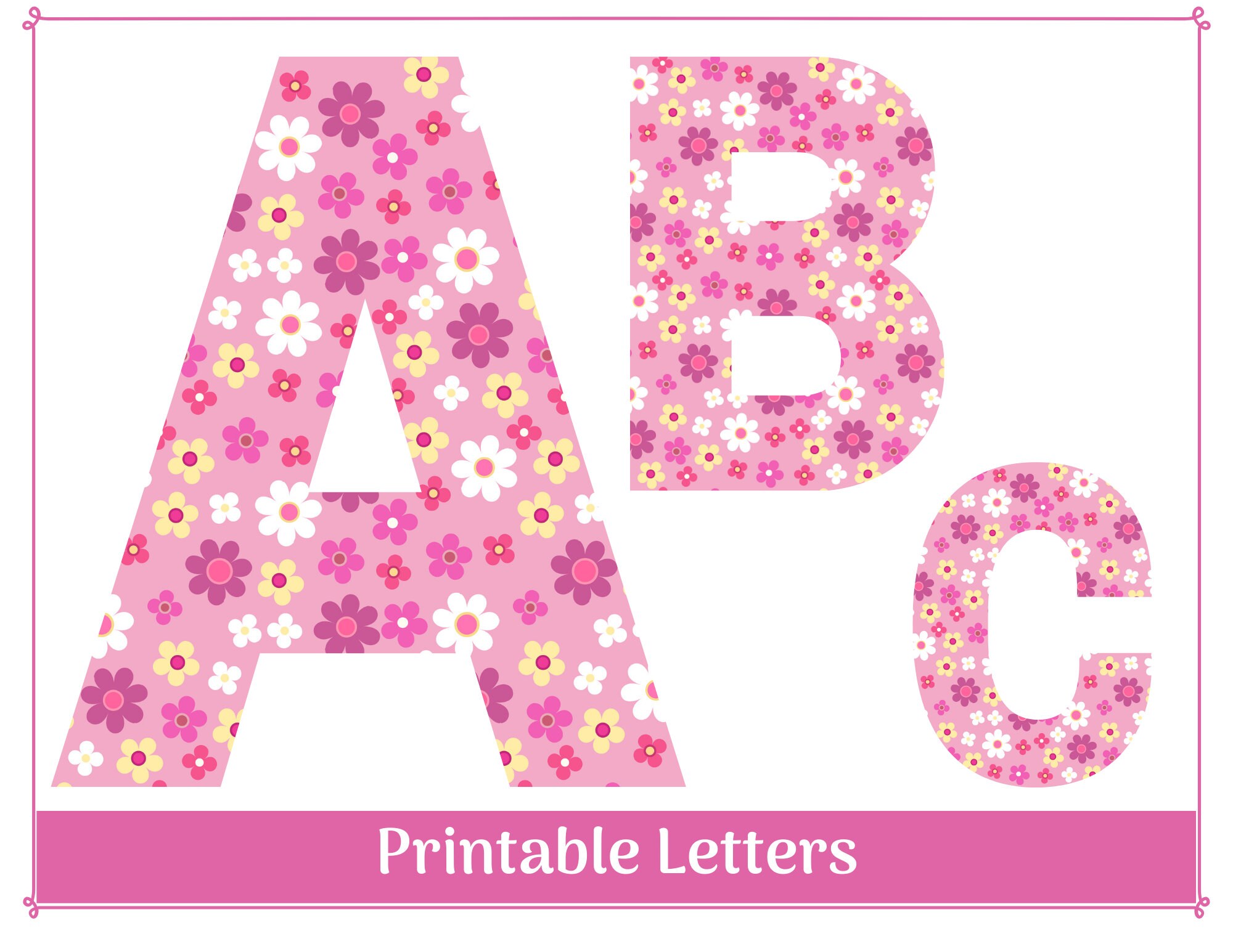 pink floral alphabet clip art letters a z printable etsy