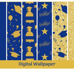 Blau & Gold Glitzer Abschluss druckbare Tapete | Druckbare Grafik Clip Art Designs | Digitale Tapete | Sofort Download
