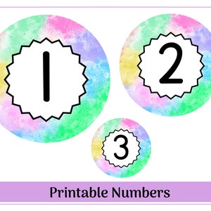Pastell Aquarell Regenbogen Zahlen | Druckbare und Größenverstellbare Zahlen 1-20 | Klassenzimmer Zahlen Set