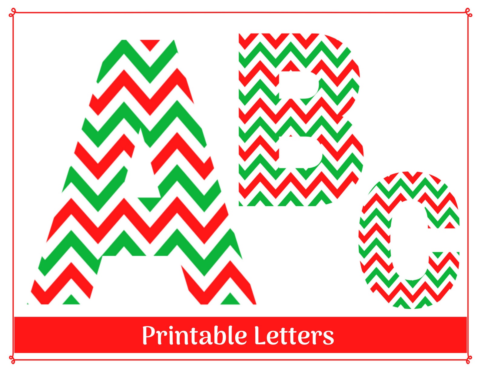 Printable Christmas Alphabet Letters Red & Green Chevron Etsy