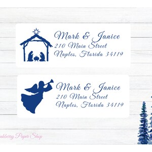Religious Christmas Return Address Labels | Manger, Angel Address Labels | Holiday Gift Tags | Printable Label Template | Digital Download