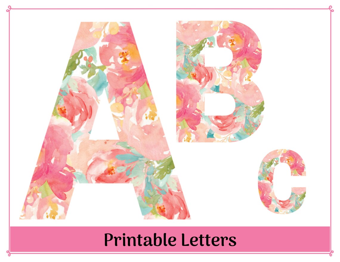 Pink Floral Alphabet Letter Clip Art Digital Letters Etsy