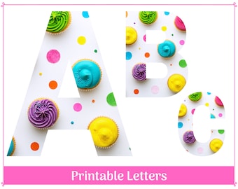 Birthday Cupcake Alphabet Letter and Number Clip Art | Printable Banner and Bulletin Board Set