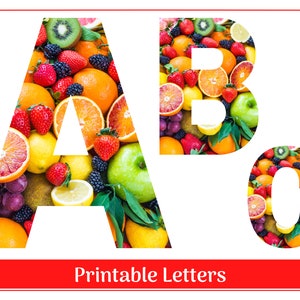 Clip art de l'alphabet fruits et légumes, lettres de A à Z | Chiffres 0-9 | Bannière, babillard lettres/chiffres