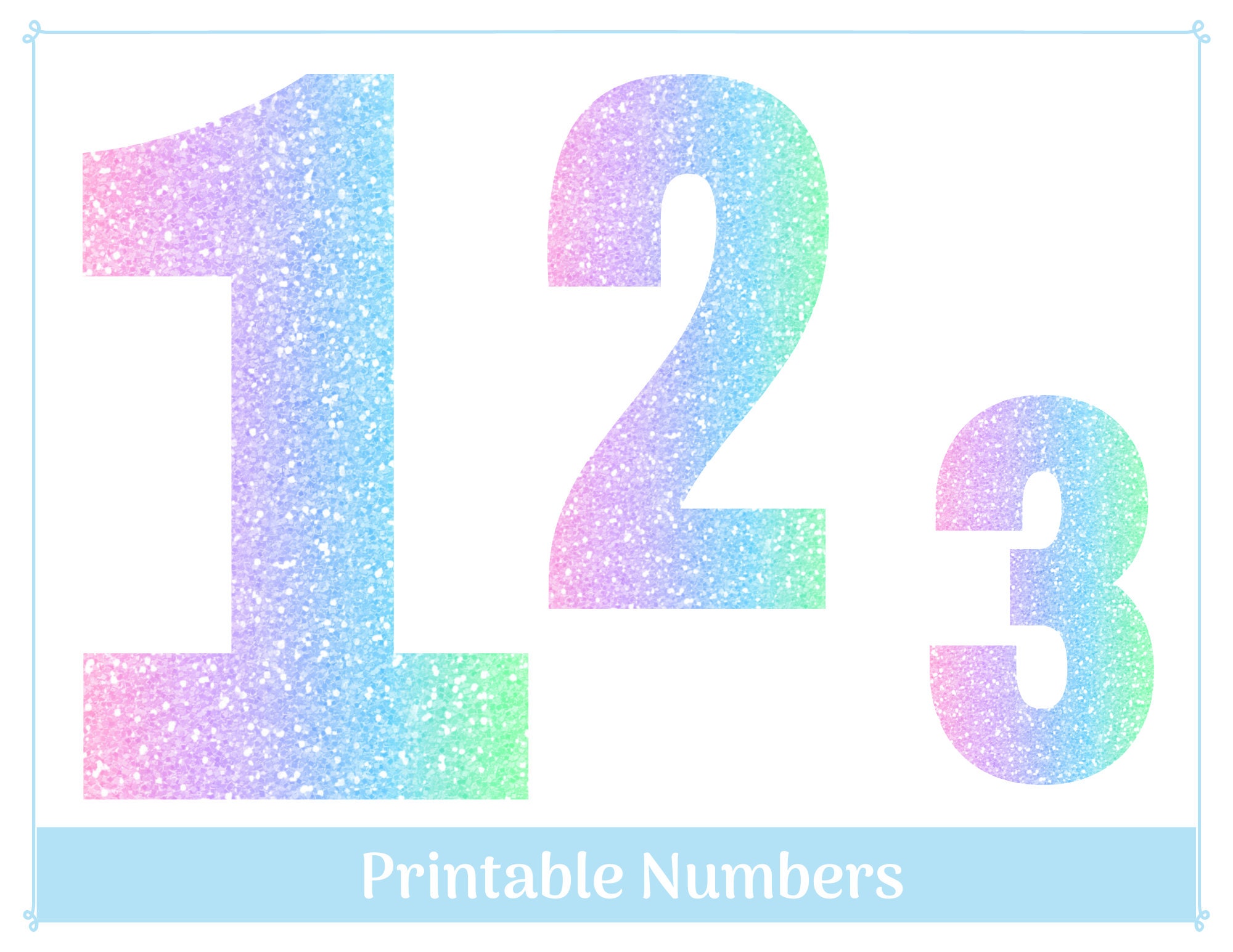 Pastel Rainbow Glitter Clip Art Numbers Printable & - Etsy