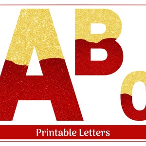 Red & Yellow Glitter Alphabet Letters A-Z, Numbers 0-9 | Printable Banner, Bulletin Board Sets, Scrapbooking, Sublimation