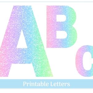 Alphabet scintillant pastel arc-en-ciel, lettres de A à Z, chiffres de 0 à 9 | Ensembles de bannières, babillards, lettres cliparts pour scrapbooking et sublimation