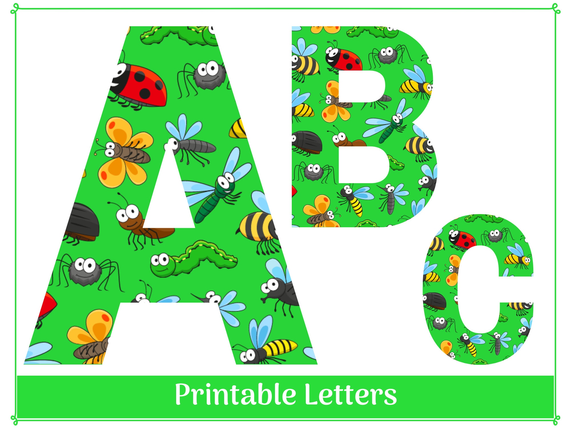 かわいい昆虫アルファベットクリップアート A～Z と 0～9 の数字