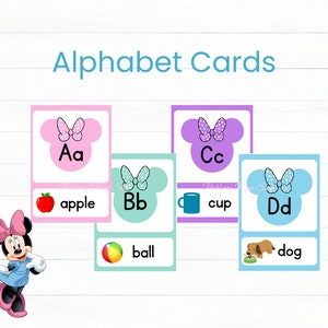 Cartões Alfabeto Minnie | Alfabeto de sala de aula de bolinhas pastel | Decorações de sala de aula | Cartas imprimíveis e redimensionáveis