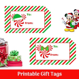 Peppermint Mickey & Minnie Inspired Christmas Gift Tags | DIY Printable Holiday Labels | Gift Tags