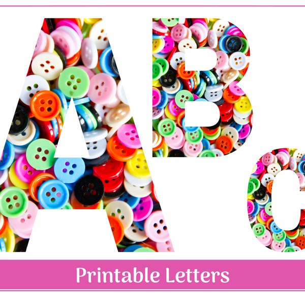 Button Alphabet Letters & Numbers 0-9 | Sewing Banner | Craft Party Printable Letters | Instant Download