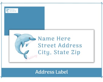 Dolphin Return Address Labels | Sea Life Animal Labels | Coastal Address Labels | Printable Instant Download