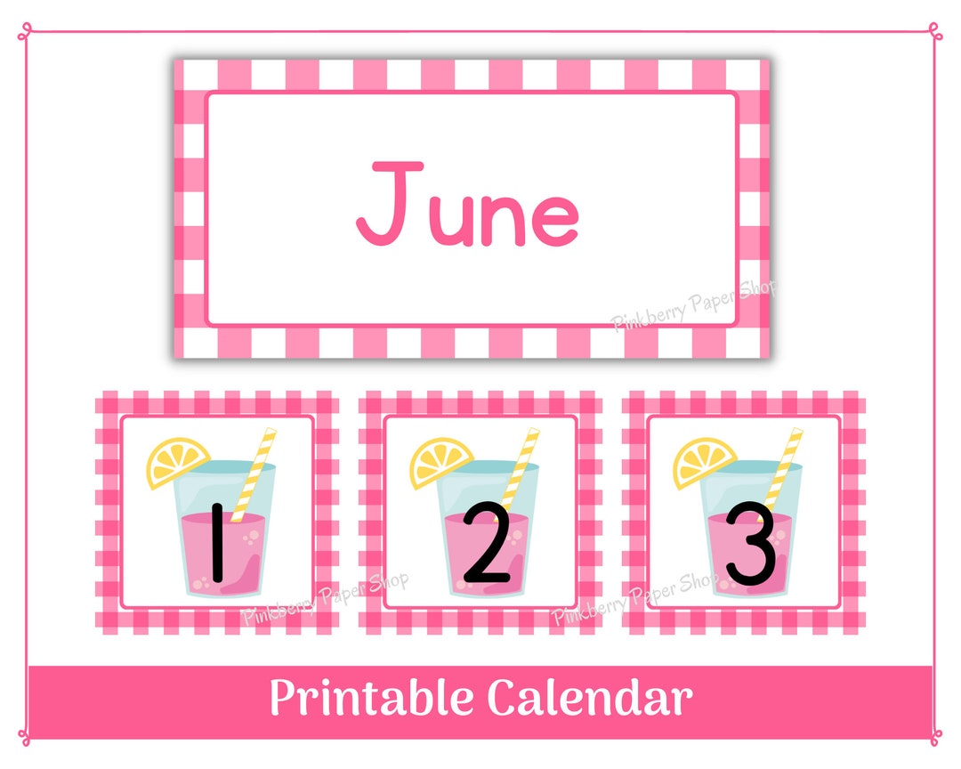June Classroom Calendar Header and Numbers| Pink Plaid Lemonade ...
