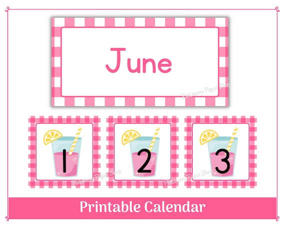 June Classroom Calendar Header and Numbers Pink Plaid Lemonade Printable &  Resizable Calendar Headers and Numbers 1-31 - Etsy