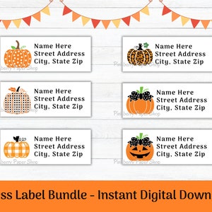 Kürbis Adressaufkleber Set | Niedliche Herbst gemusterte Kürbis-Etiketten | Geschenkanhänger | Druckbare Etiketten Vorlage | Sofortiger digitaler Download