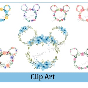 Floral Mickey en Minnie lentekransen illustraties | Sublimatie | Afdrukbare en aanpasbare png