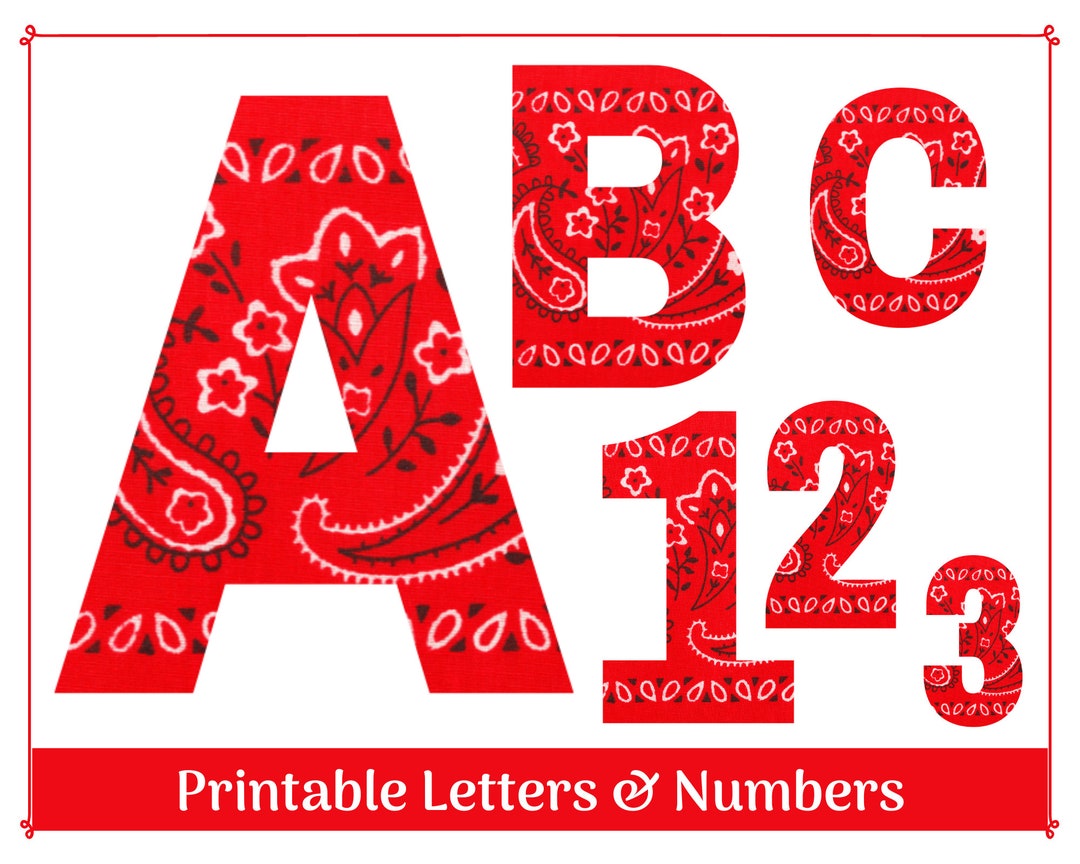 Red Bandana Alphabet Letters and Numbers Printable & Resizable Clip Art