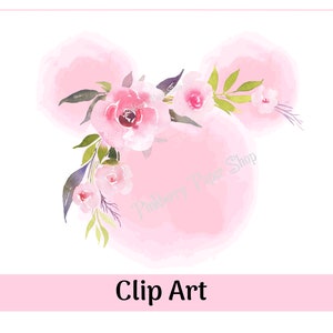 Pink Floral Minnie Watercolor Clip Art | Sublimation Digital Design | PNG