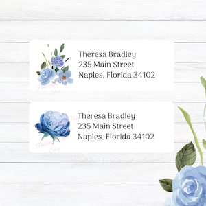 Etiquettes d&#39;adresse florales bleues | Sticker floral élégant | Étiquette de nom | Étiquettes de livres | Modèle imprimable | Téléchargement numérique instantané