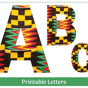 Alphabet à motifs africains, clipart lettres et chiffres | Majuscules de A à Z et chiffres de 0 à 9 | Bannière DIY - Tableaux d'affichage - Décorations de fête