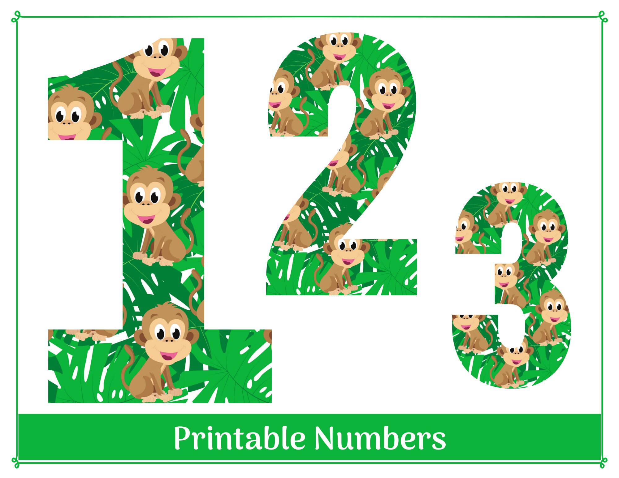 monkey jungle number clip art printable numbers 0 9 etsy