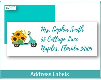 Sonnenblumen Moped Adressaufkleber | Trendiges Moped Label | DIY druckbare Etiketten | Sofortiger digitaler Download