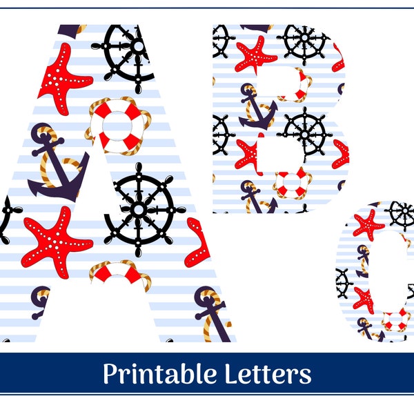 Nautical Alphabet Clip Art Letters A-Z, Numbers 0-9 | Banner, Bulletin Board, Scrapbook, Sublimation Letters/Numbers