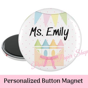 Personalized Teacher Magnet • Cute Preppy School Button • Custom Name Gift for Teachers • 3” Round Classroom Magnet