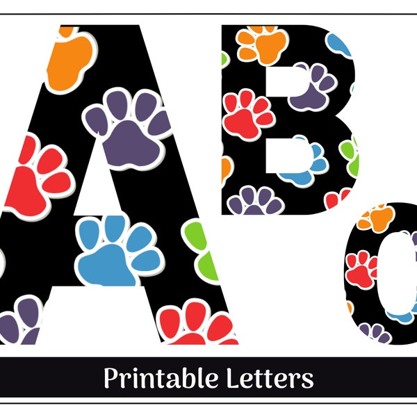 Paw Print Alphabet Clip Art Letters A-Z, Numbers 0-9 | Printable & Resizable Letters | Banner, Bulletin Board, Scrapbooking Letters/Numbers