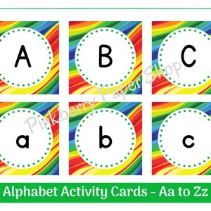 Alfabet activiteitenkaarten | Hoofdletters en kleine letters | Overeenkomende hoofd- en onderletters | Regenboogalfabet | Afdrukbaar en aanpasbaar
