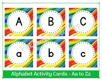 Alphabet Aktivitätskarten | Primäre Groß- und Kleinbuchstaben | Passende Groß- und Unterbuchstaben | Regenbogen-Alphabet | Druckbar & Größenverstellbar