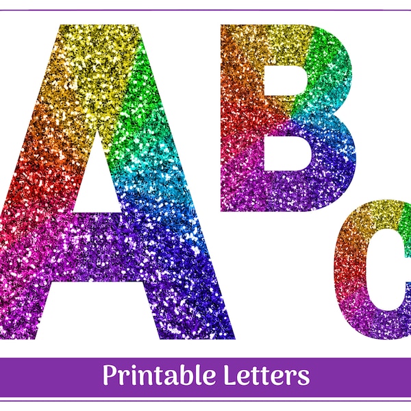 Rainbow Glitter Alphabet Letters A-Z, Numbers 0-9 | Banner, Bulletin Board, Scrapbook, Sublimation Letters & Numbers