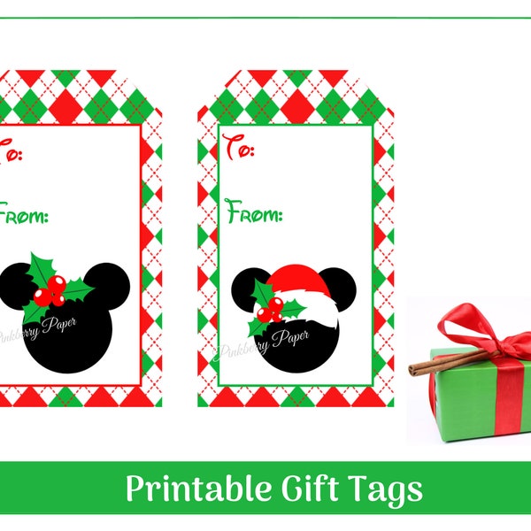 Santa Mickey & Minnie Inspired Christmas Gift Tags | DIY Printable Holiday Labels | Gift Tags