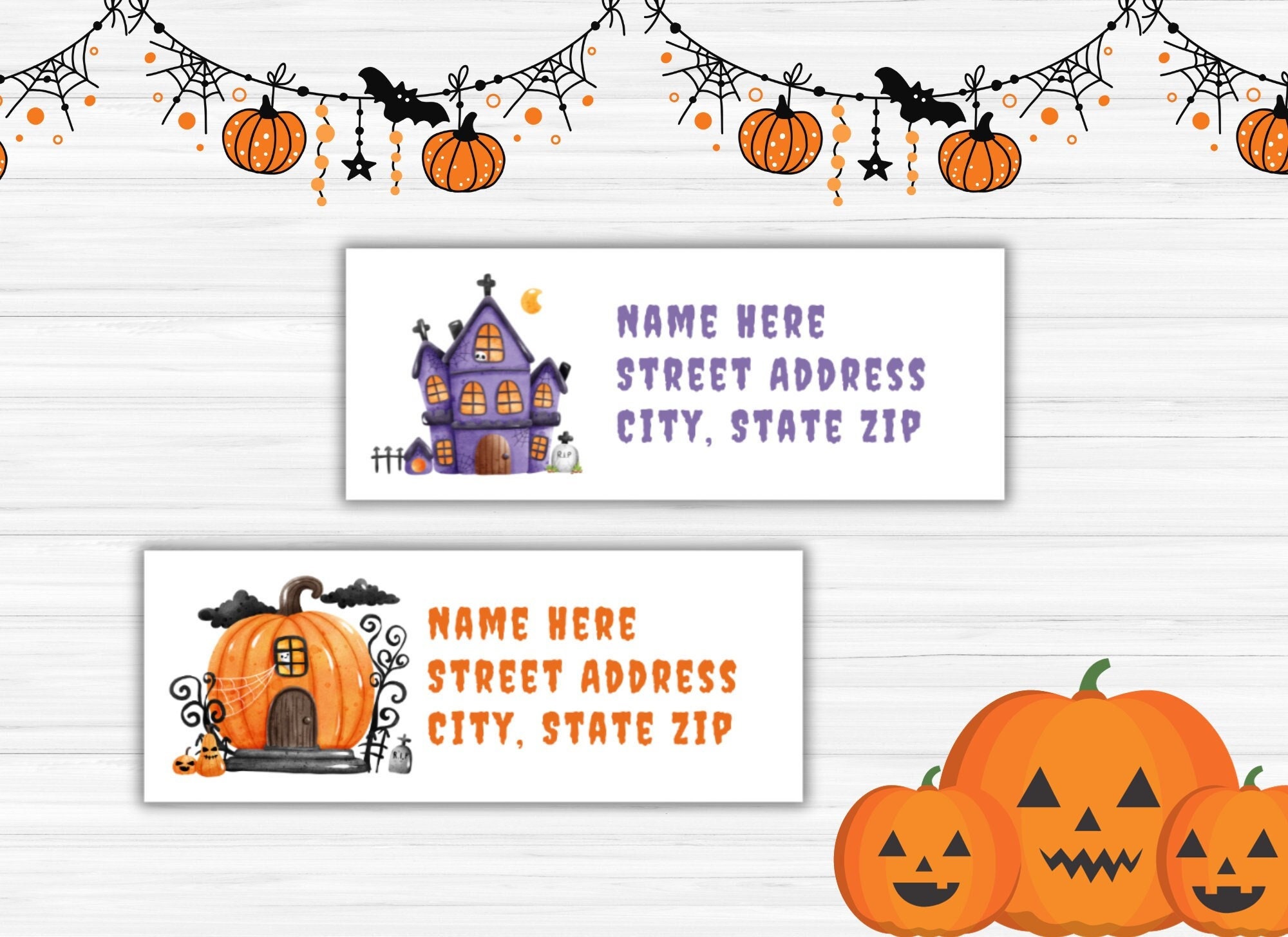 Halloween Return Address Label Set Haunted Mansion & Pumpkin Labels Printable Fall Label Templates Instant Digital Download - Etsy
